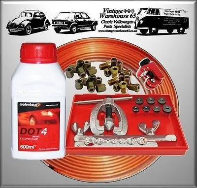 Aston Martin Db V8 Copper Brake Pipe Flarer 3/8" Repair Kit & Brake Fluid 1
