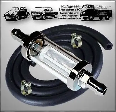Ac Me 3000 Coupe 1979-1986  Chrome Fuel Filter 1/4" Petrol Pipe & Clips 1