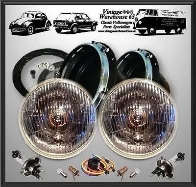 Ford Escort Mk2 Classic Domed 7" Sealed Beam Halogen Conversion Headlight Kit 1