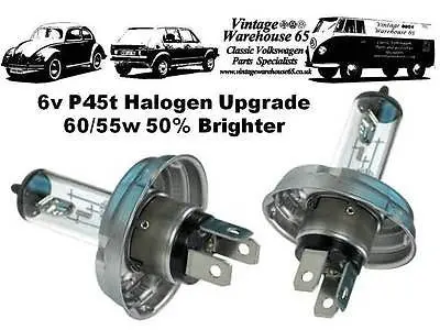 Volkswagen 1500 1600 1961 > 1973 6 Volt 60/55W Halogen Headlight Bulbs X 2 1