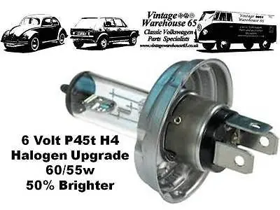 Volkswagen 1500 1600 1961 > 1973 6 Volt 60/55W Halogen Headlight Bulb 1