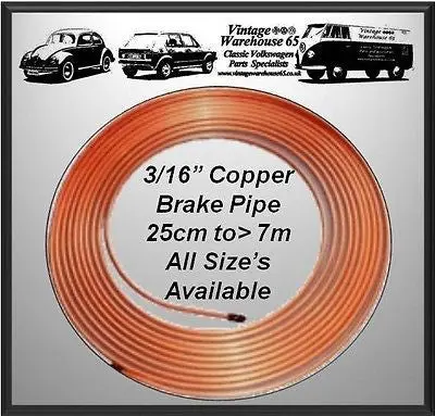 Copper Brake Pipe 3/16" All Sizes Available 25Cm >7M Suitable For All Cars 1