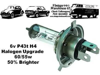 Classic Car & Vintage Bike 6 Volt Halogen Headlight Bulb 60/55W H4 P43t 1