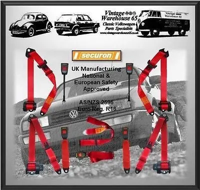 Volkswagen Corrado 16V G60 Vr6 Full Set Front & Rear Red Automatic Seat Belt Kit 1