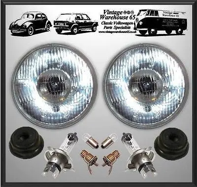 Vintage Warehouse Domed Lensed 7" Sealed Beam Halogen Conversion Headlight Units 1
