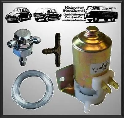 Ford Escort Cortina Capri Twin Chrome Washer Jet & Lucas 12V Washer Pump Kit 1