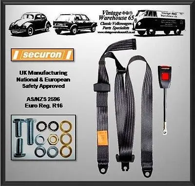 Volkswagen 181 Kubelwagen Rear Static 3 Point Seat Belt Kit Black 1