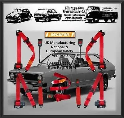 Volkswagen Passat Mk1 Full Set Front & Rear Red Automatic Seat Belt Kit 1