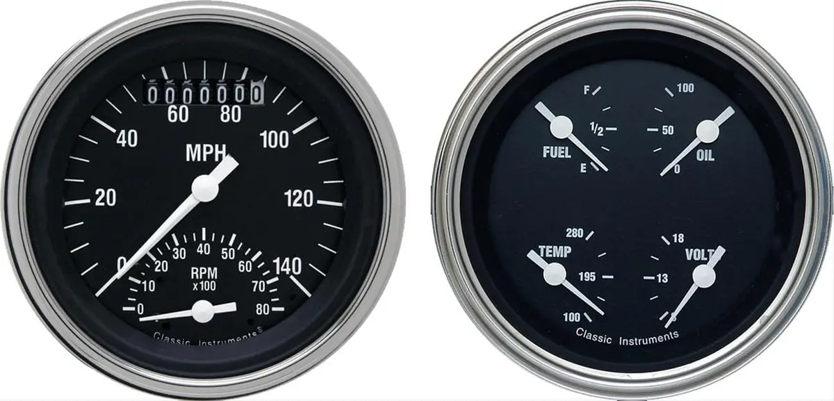 Classic Instruments Hot Rod Series Analog Gauge Cluster – 3-Gauge Set With Chrome Bezels (Hr32Slc) 1
